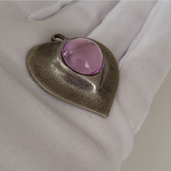 Pendant 𝅺Silver Tone and Purple Heart Pendant #0002 - Picture 7 of 8